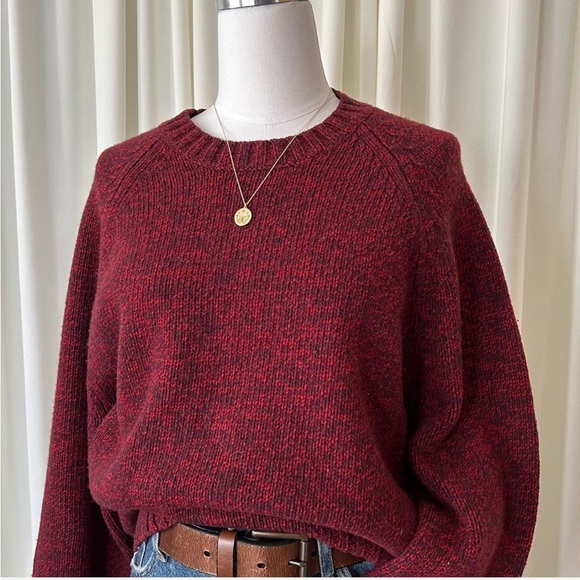 Vintage Lands’ End 100% wool crewneck sweater Burgundy red oversized - Picture 5 of 9